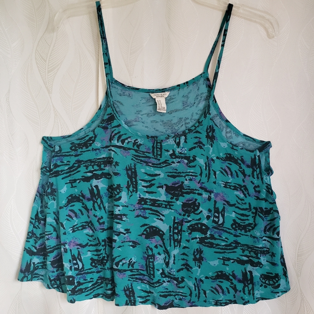 F21 Abstract Print Flowy Tank Crop Top